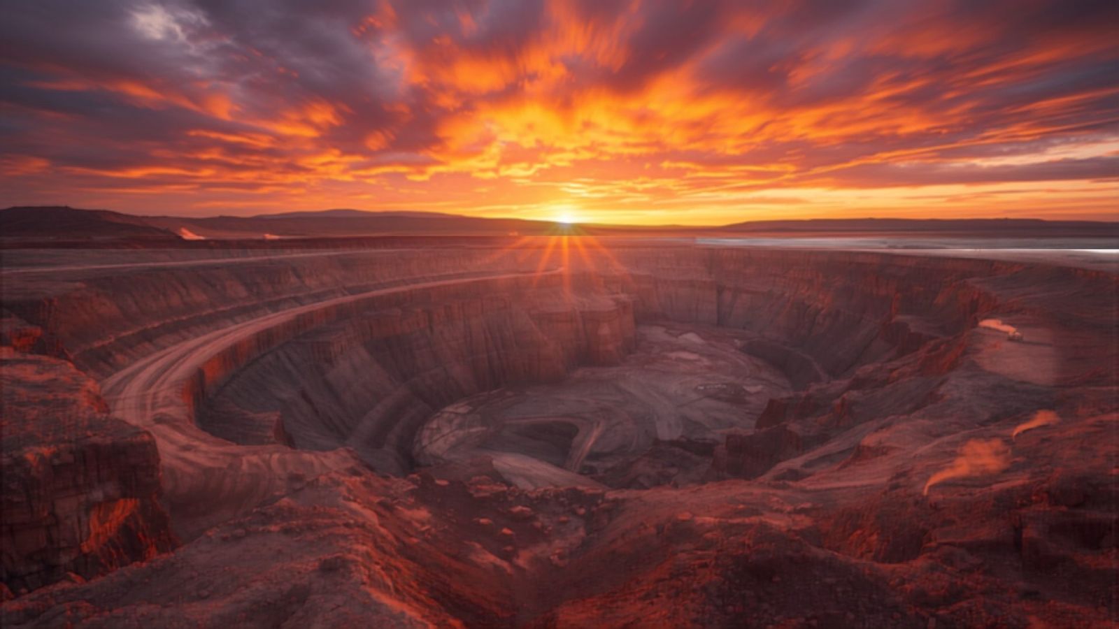 Open-pit mine at sunset (illustrative)