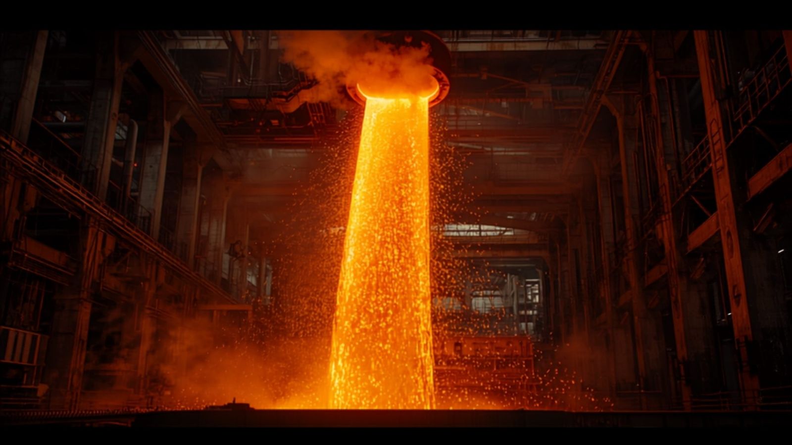 Molten steel pouring in a steel mill (illustrative)